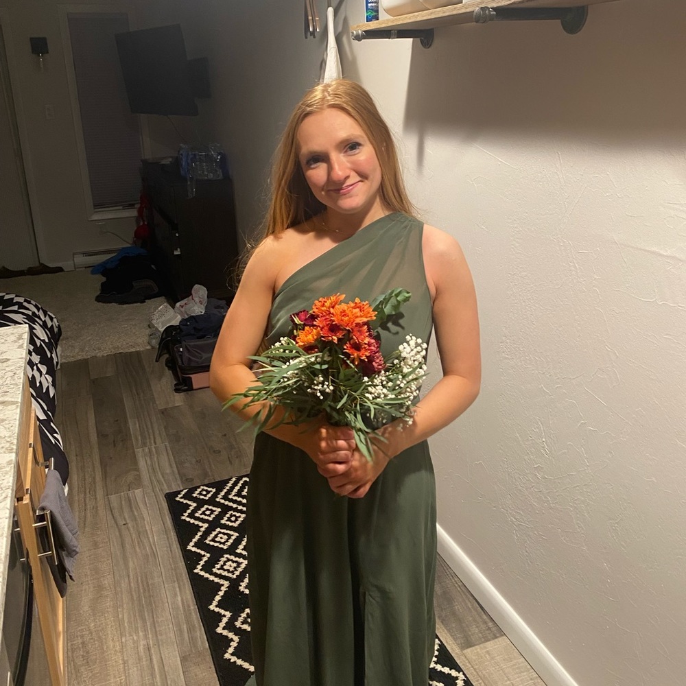 Birdy Grey Chiffon Olive Bridesmaids Dress Size Small - One Arm